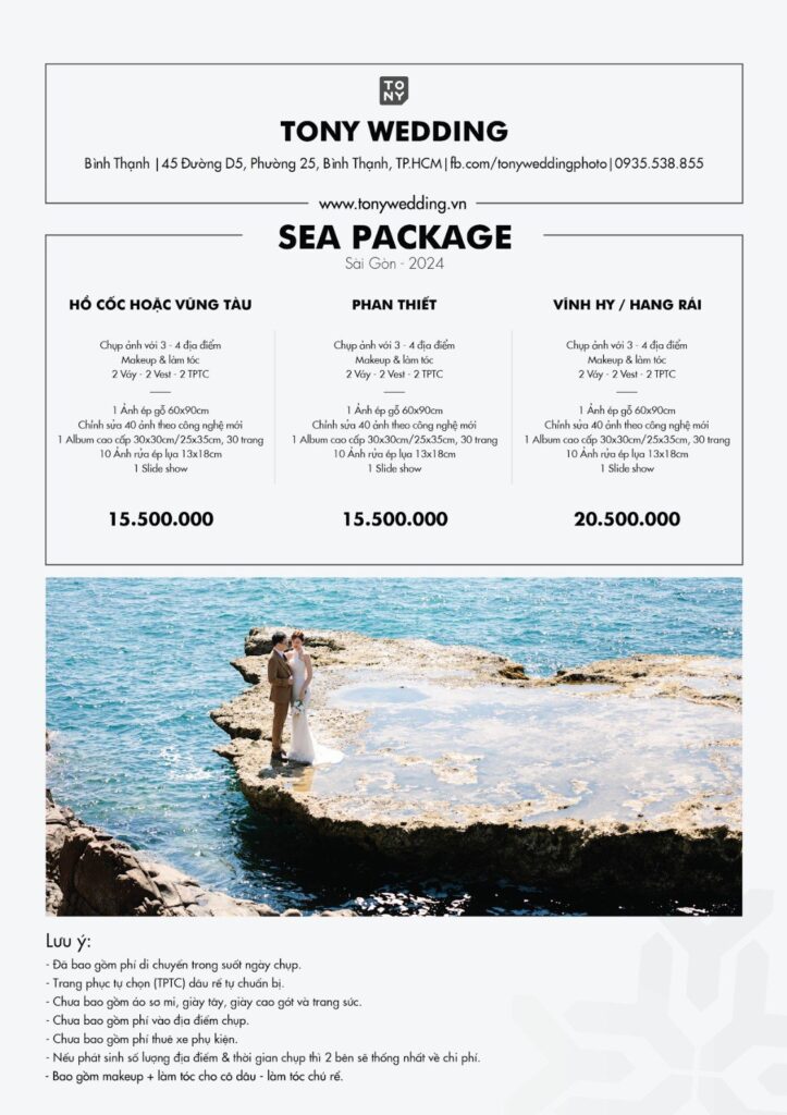 Bảng giá chụp ảnh cưới biển 2024